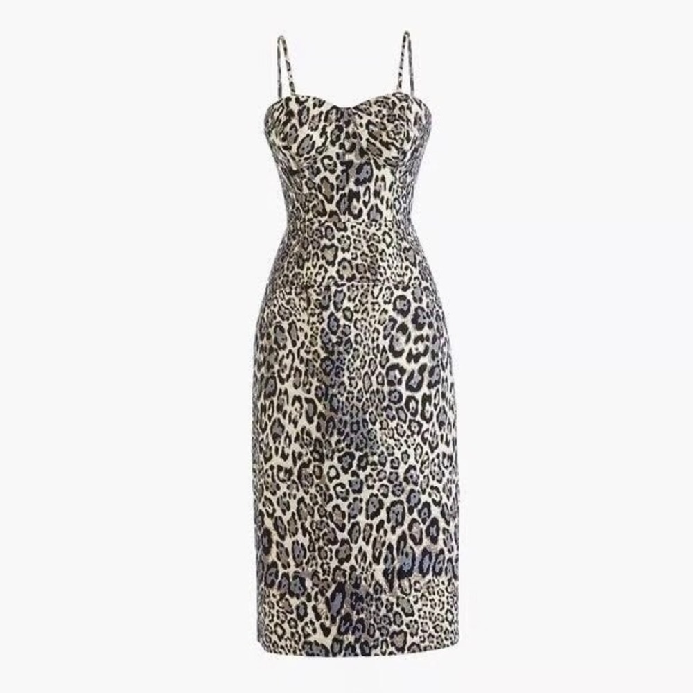 J. CREW Collection Animal Print Sheath Dress Leopard Strappy Bodice Size 4‎